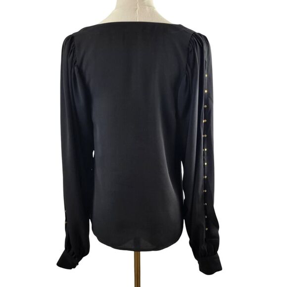 Gap X-Small Black Blouse Semi Sheer Long Double Slit Sleeves with Gold Nailheads - Picture 5 of 14